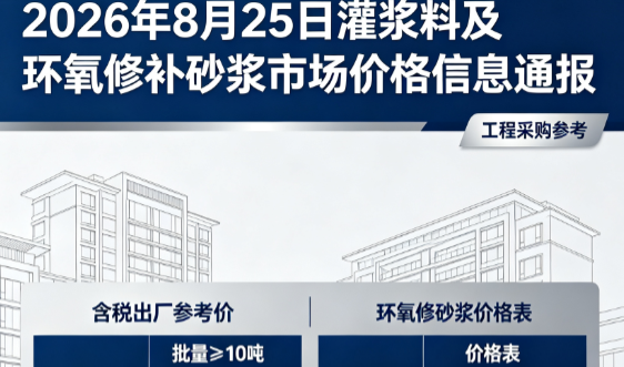 赣州2026年8月25日灌浆料及环氧修补砂浆市场价格信息通报
